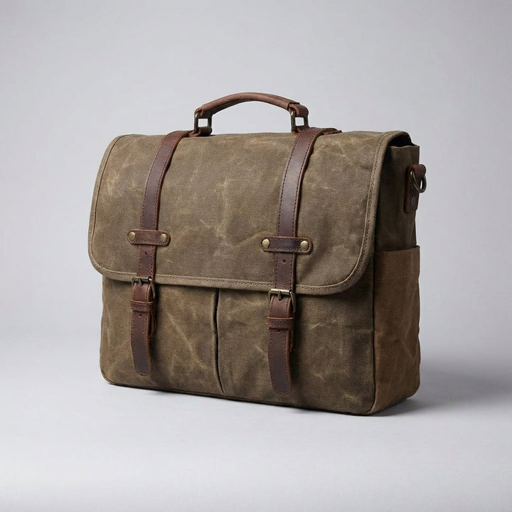 Stijlvolle heren schoudertas MetroSatchel van grijs leer, ideaal als crossbody tas voor werk of studie.