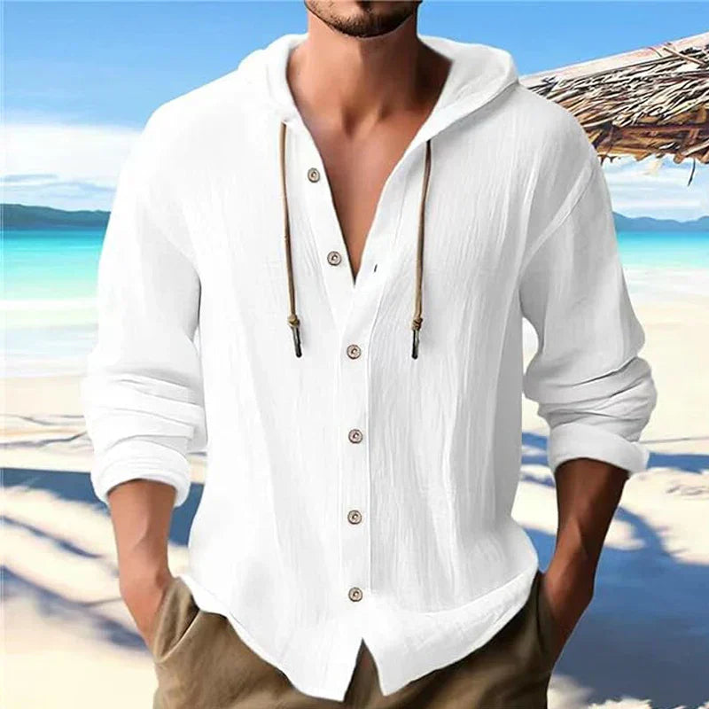 Heren lichtgewicht ademend linnen capuchon shirt voor optimaal zomercomfort.