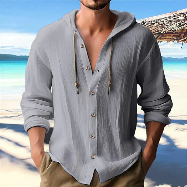 Losvallend heren linnen shirt met capuchon, ademend en licht voor maximaal zomercomfort.