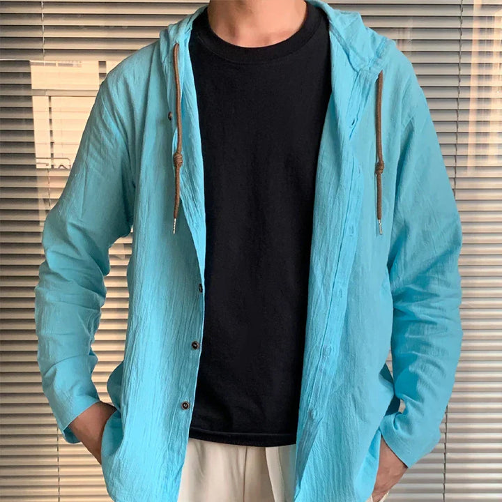 Comfortabel heren capuchon shirt, ademend linnen voor casual zomeroutfits en strand.