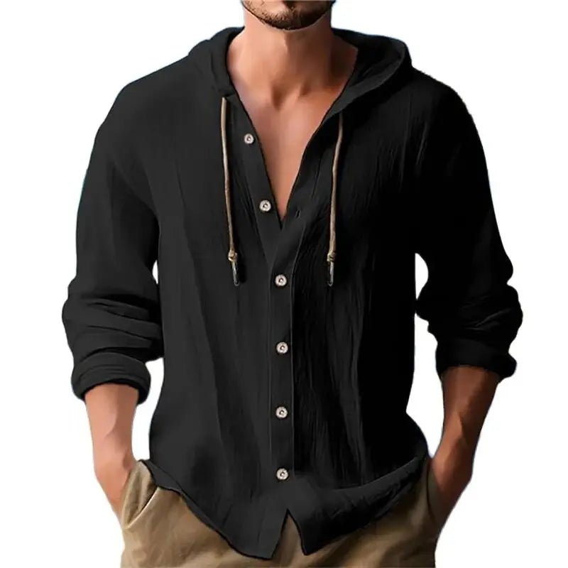 Zomers heren linnen shirt met capuchon, losvallend en ademend voor ultiem gemak.