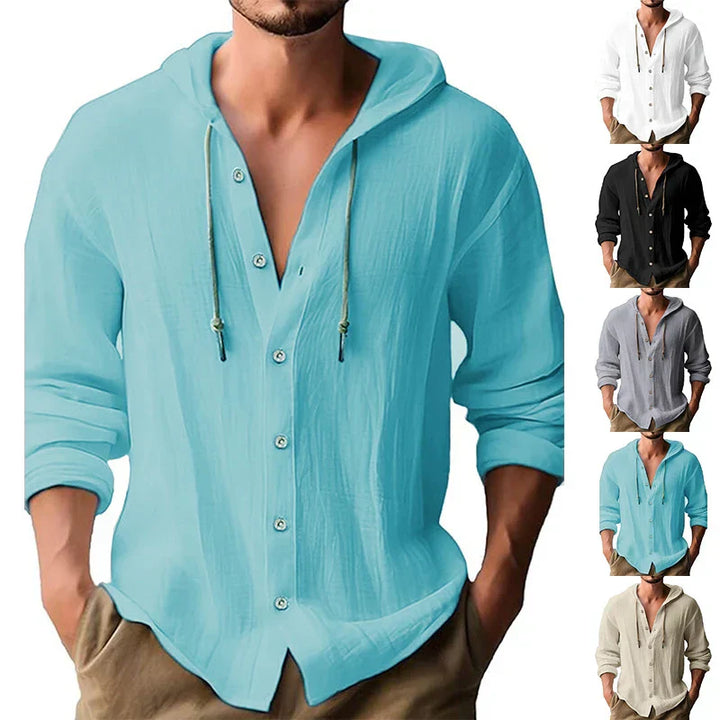 Heren ademend capuchon shirt van licht linnen, perfect voor zomercomfort en casual stijl.