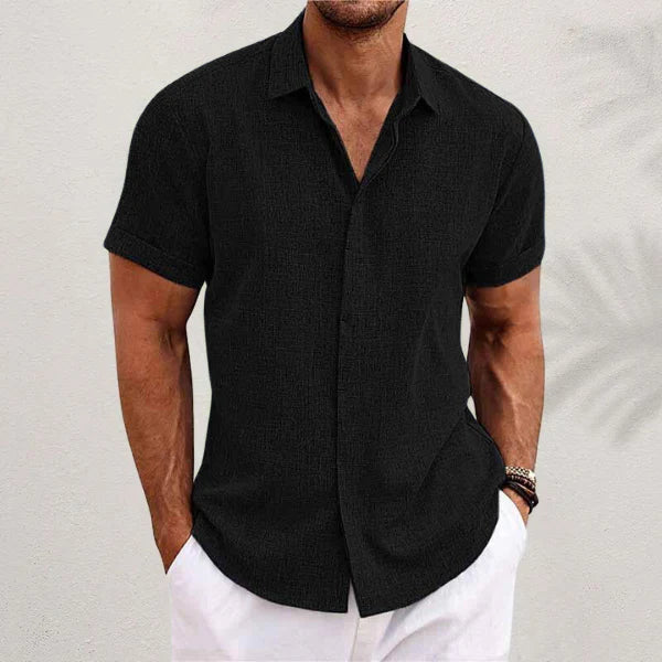 Heren linnen shirt met korte mouwen, ideaal voor een luchtige, casual zomerlook. Ademend en comfortabel.
