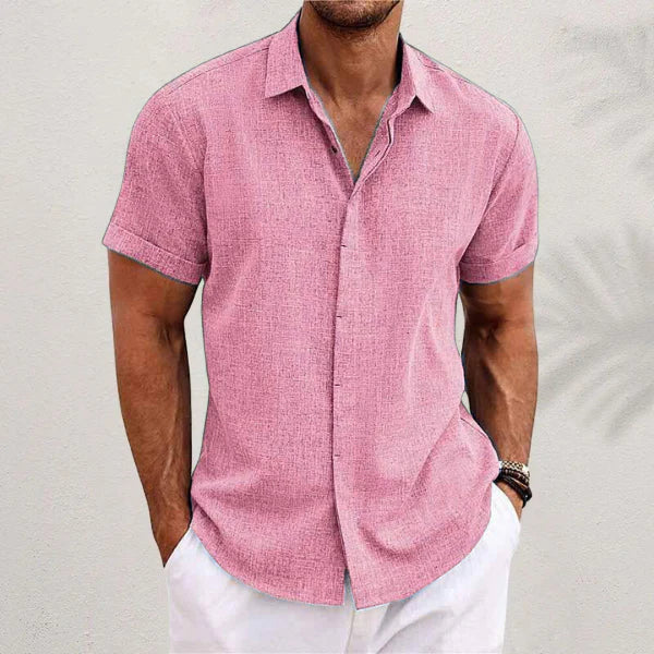 Stijlvol en comfortabel heren linnen shirt met korte mouwen, perfect als casual zomerkleding.