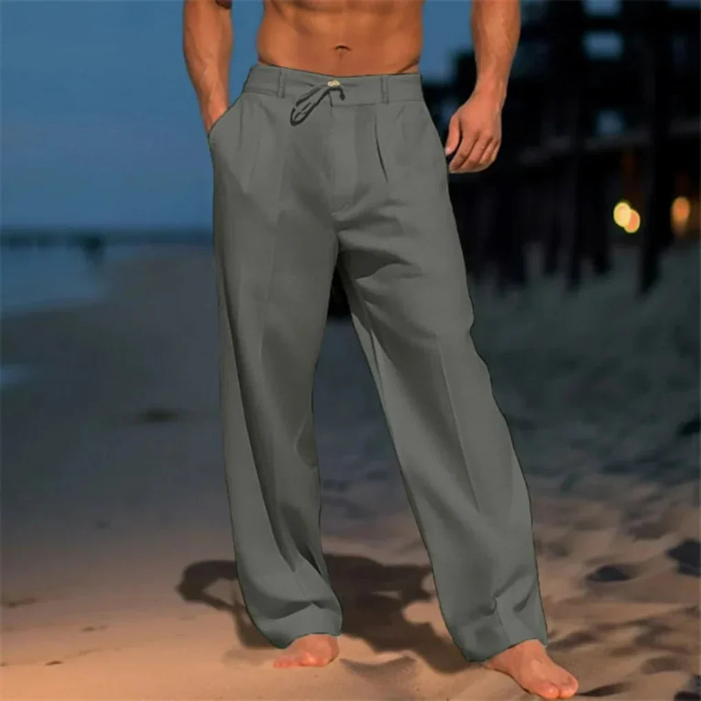 Heren linnen zomerbroek, elegant en ademend, perfect voor warme dagen. Comfortabele, stijlvolle rechte pijp.