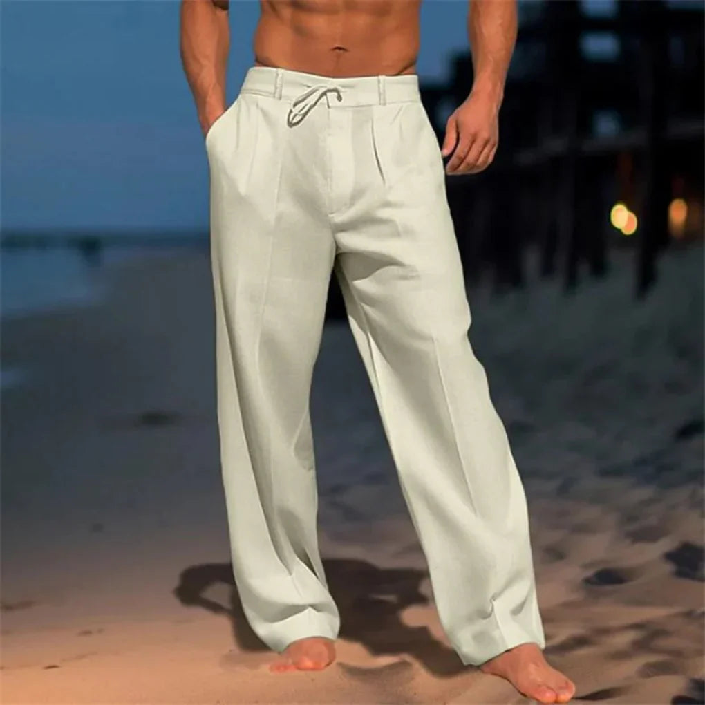 Stijlvolle heren linnen broek met rechte pijp, comfortabel en chic voor lente- en zomermode. Ideaal voor casual.