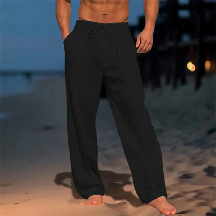 Elegante heren linnen zomerbroek, comfortabele pasvorm met rechte pijp, ideaal voor casual chic outfits in de zomer.