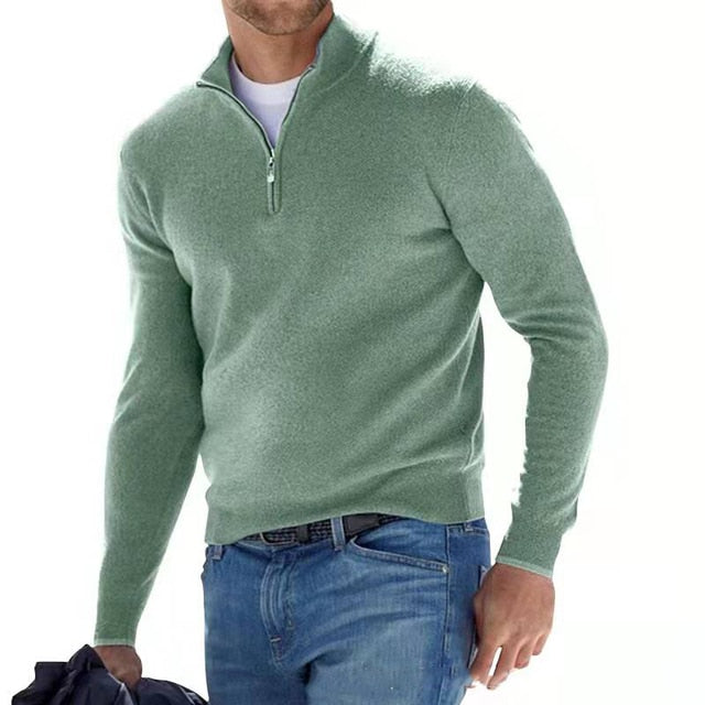Heren Luca Belloni Merino V-hals trui met rits voor dagelijks comfort, ideaal voor lente/herfst.