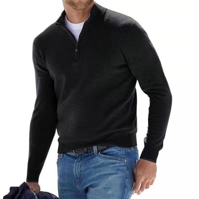 Stijlvolle Luca Belloni Merino V-hals trui met rits; ademend, vlekbestendig en geurwerend voor heren.