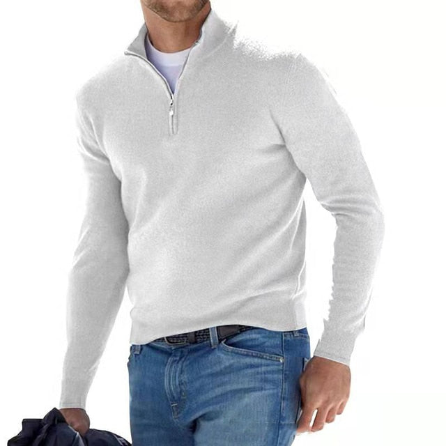 Moderne heren V-hals pullover met rits, casual en comfortabel, perfect voor diverse lente- en herfstlooks.