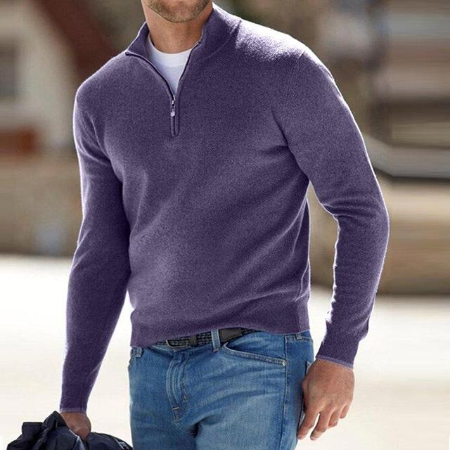 Heren Luca Belloni Merino V-hals trui met rits. Moderne, comfortabele pullover, ademend en vlekbestendig.