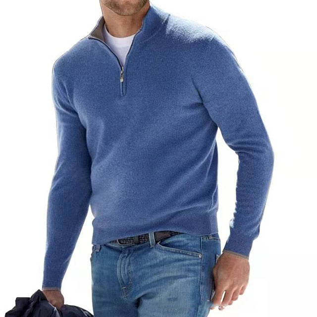 Stijlvolle heren pullover met V-hals en rits. Luca Belloni Merino voor comfortabele en casual herenmode.