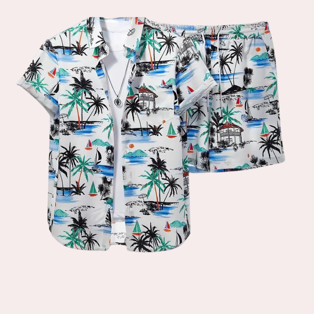 Heren luchtige zomer set met ademend T-shirt en comfortabele shorts, ideaal voor casual vrijetijdskleding.