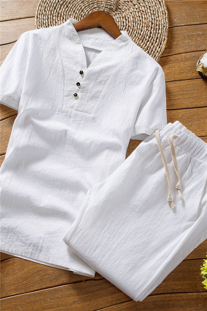 Comfortabele heren strandkleding set van Luno, perfect voor vakantie en zomerse activiteiten.