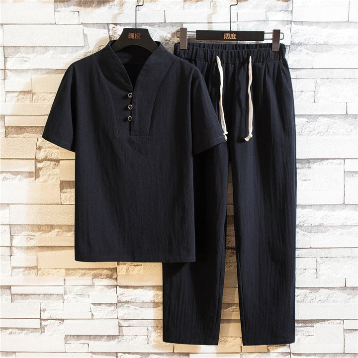Luno heren zomeroutfit, compleet met top en broek, lichtgewicht stof, voor een relaxte zomer.