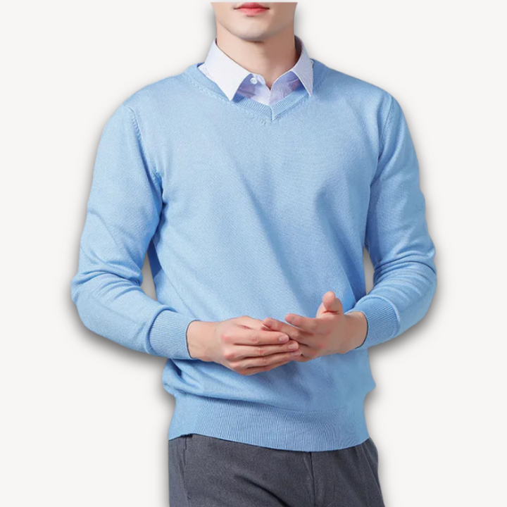 Verfijnde V-hals trui voor heren, gemaakt van de fijnste cashmere voor een luxe gevoel.