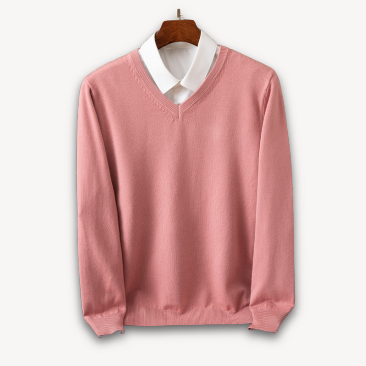 Warme en ademende cashmere herentrui met V-hals, ideaal voor koude dagen met luxe comfort.