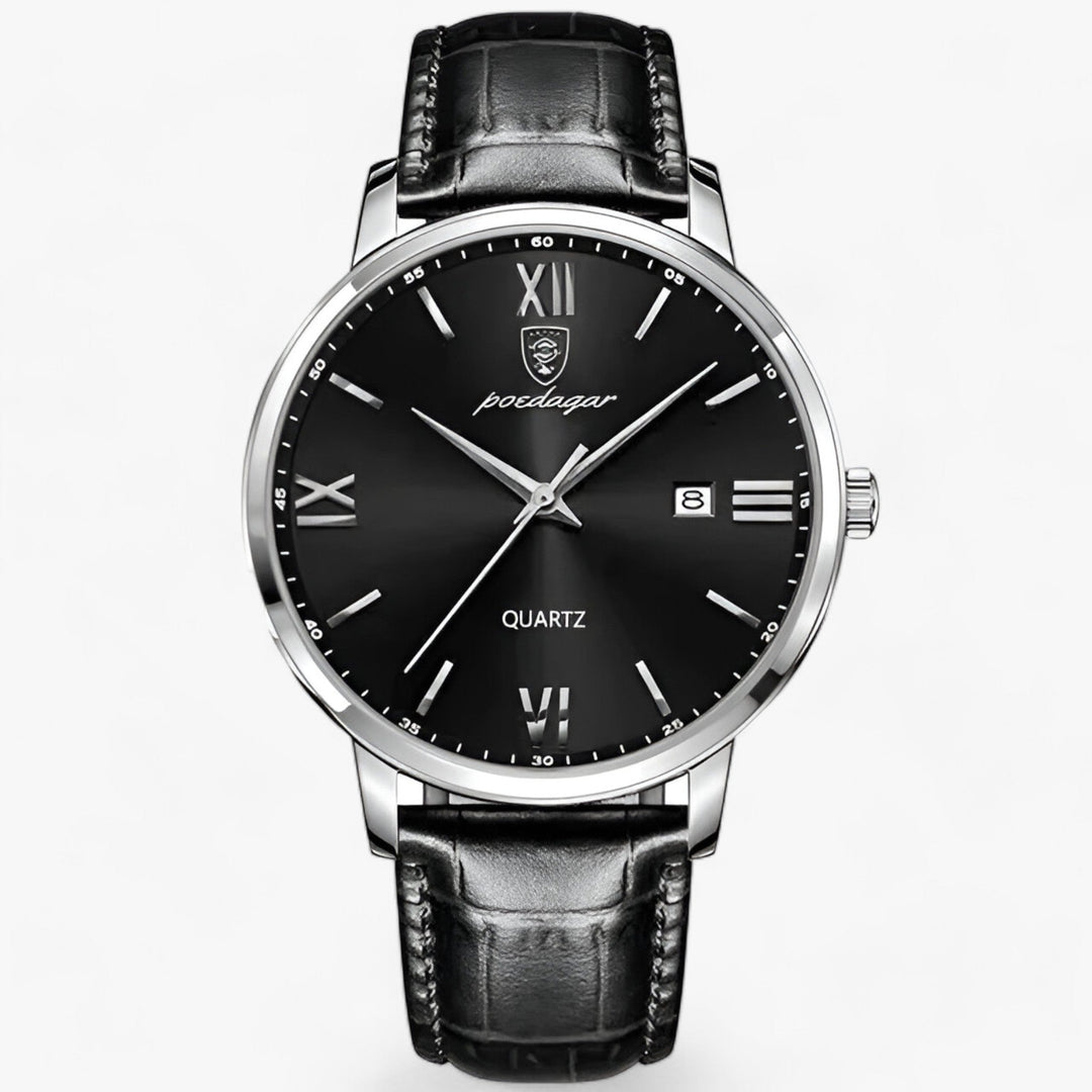 "Heren luxe horloge met elegante leren band en roestvrijstalen kast, perfect voor dagelijks dragen."
