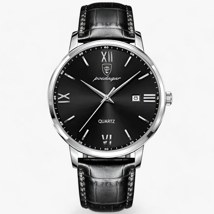 "Heren luxe horloge met elegante leren band en roestvrijstalen kast, perfect voor dagelijks dragen."