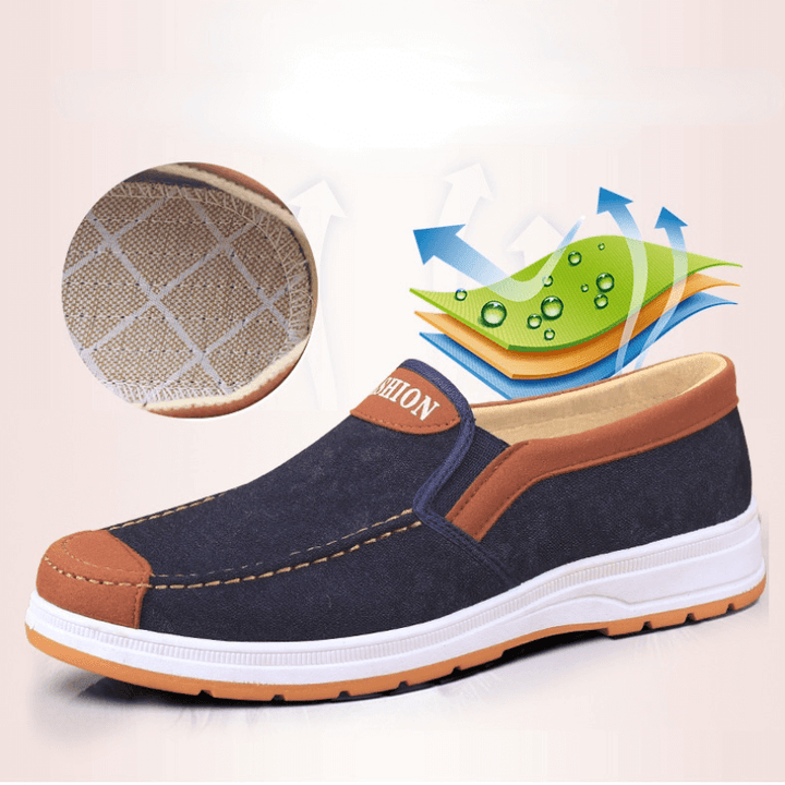Gemakkelijke slip-on heren schoenen van Matteo, verkrijgbaar in blauw of grijs. Combineert comfort met stijl.