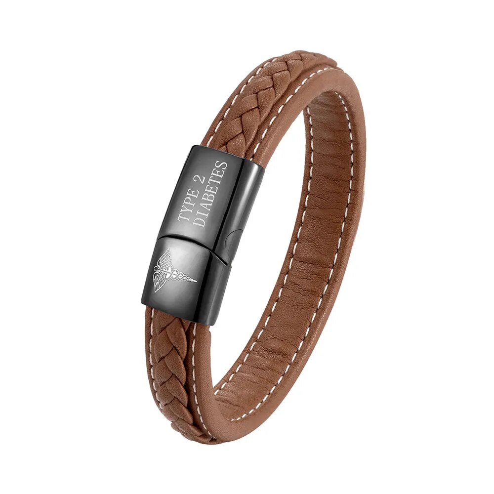 Heren medische armband elegant om de pols. Stijlvolle veiligheid voor diabetes en epilepsie.