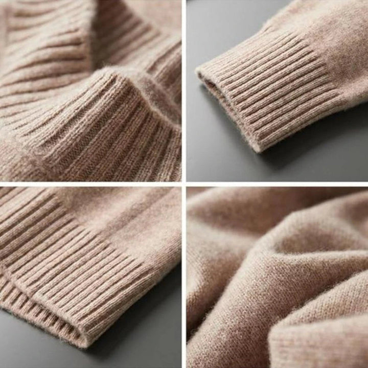 Donkerblauwe heren mock neck trui. Klassiek, comfortabel en veelzijdig voor zowel casual als geklede stijl.