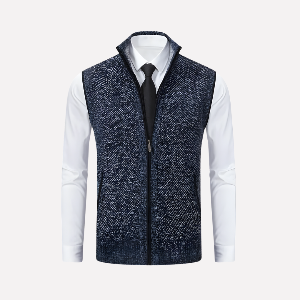 Heren mouwloos vest met rits in donkergrijs, ideaal voor een casual gelaagde look.