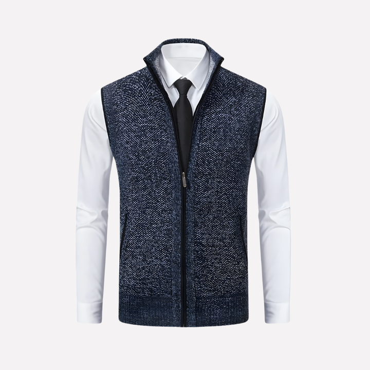 Heren mouwloos vest met rits in donkergrijs, ideaal voor een casual gelaagde look.
