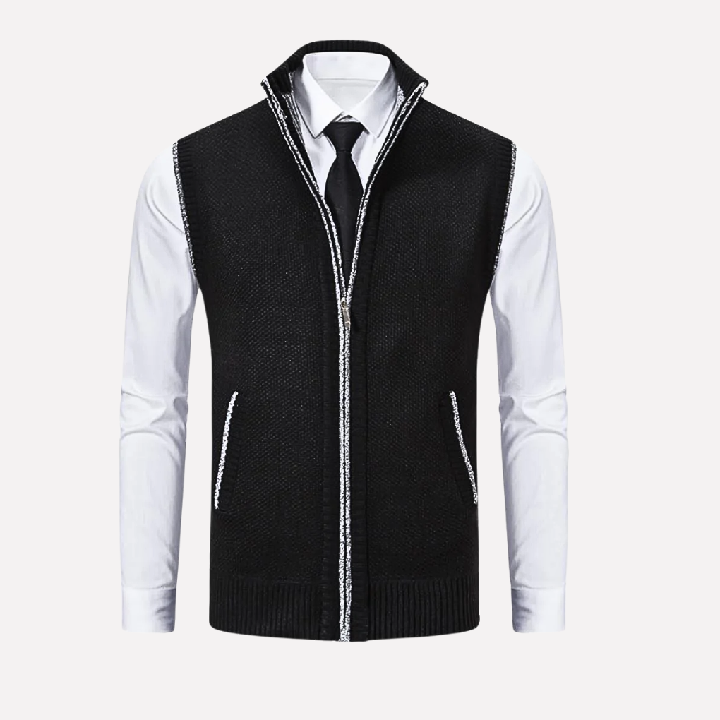 Stijlvol mouwloos herenvest met rits voor een moderne, dagelijkse mode en bovenkleding.