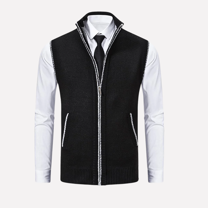 Stijlvol mouwloos herenvest met rits voor een moderne, dagelijkse mode en bovenkleding.