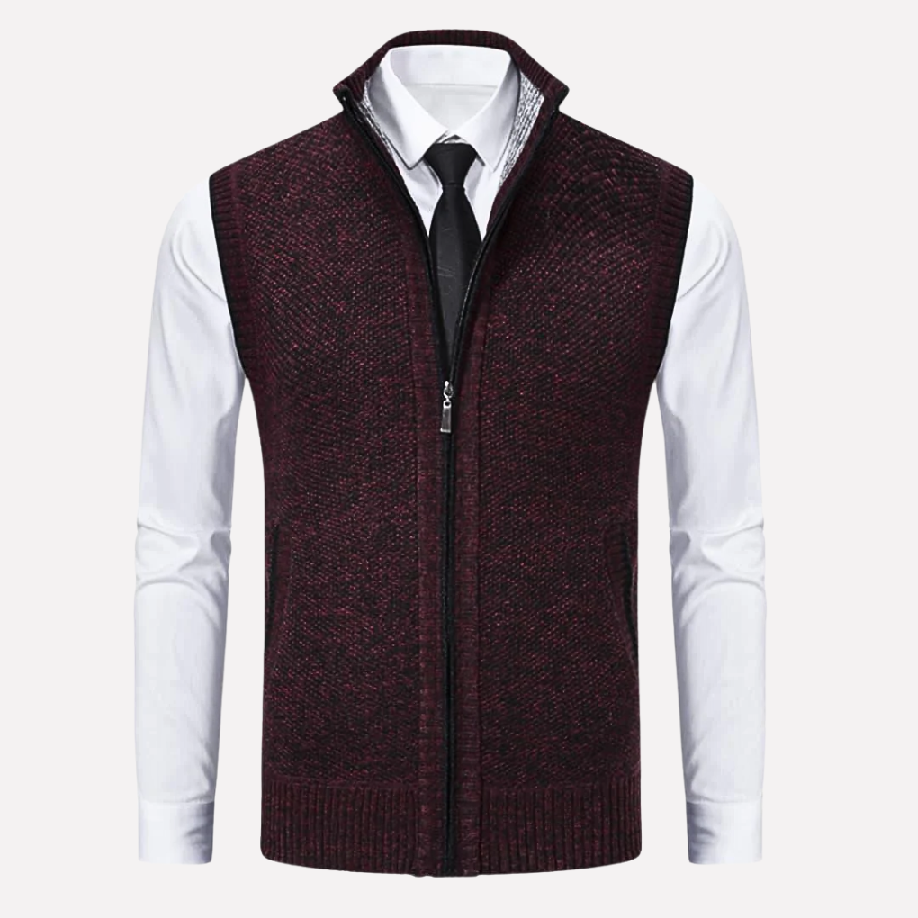 Hoogwaardig mouwloos vest met rits voor heren, essentieel voor een slimme gelaagde stijl.