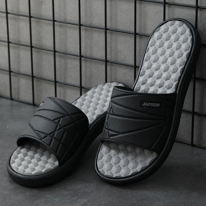 Zomerslippers heren, detail van de verstevigde hielcup voor stabiliteit.