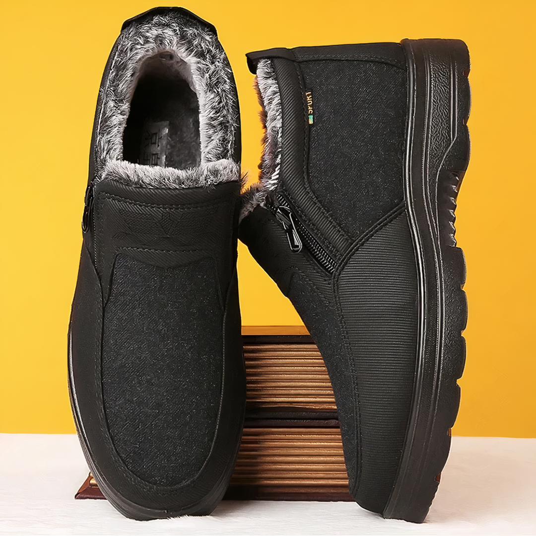 Warme heren winterlaarzen van leer, bontgevoerd en anti-slip, ideaal voor comfort en ondersteuning bij dagelijks gebruik.