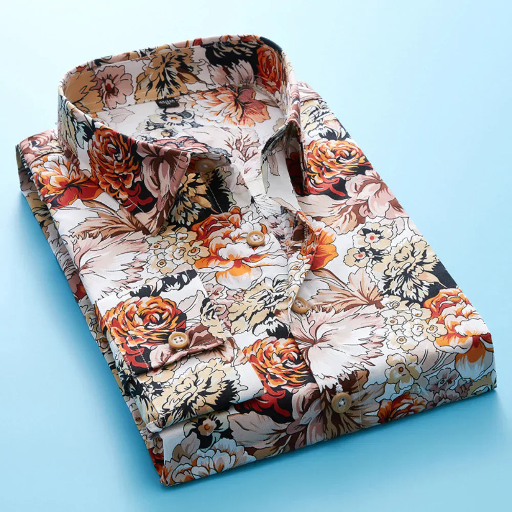 Heren overhemd met levendige bloemenprint en korte mouwen, ideaal voor zomer en vakantie.