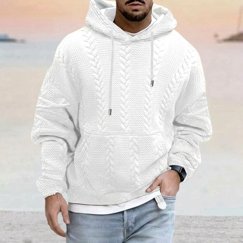 Ruime kangoeroezak op een stijlvolle heren oversized hoodie, functioneel voor dagelijkse casual kleding.