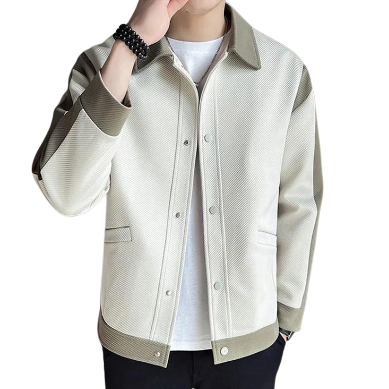 Stijlvol Alessandro heren patchwork jack. Trendy beige en zwarte jas, comfortabel voor casual herenmode.