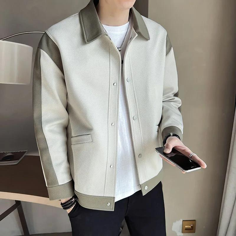 Comfortabel heren patchwork jack, uniek design in beige en zwart. Perfecte casual bovenkleding voor mannen.