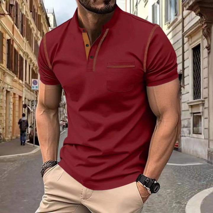 Stijlvolle heren polo met opstaande kraag en korte mouw in slim fit
