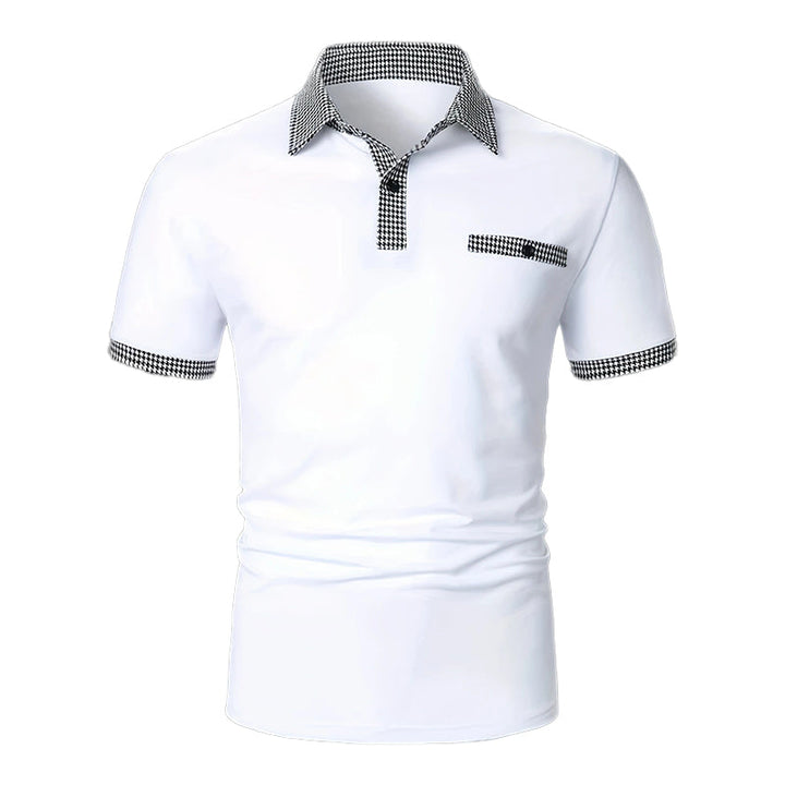 Casual heren overhemd: een comfortabele polo met korte mouwen en verfijnde pied-de-poule print.