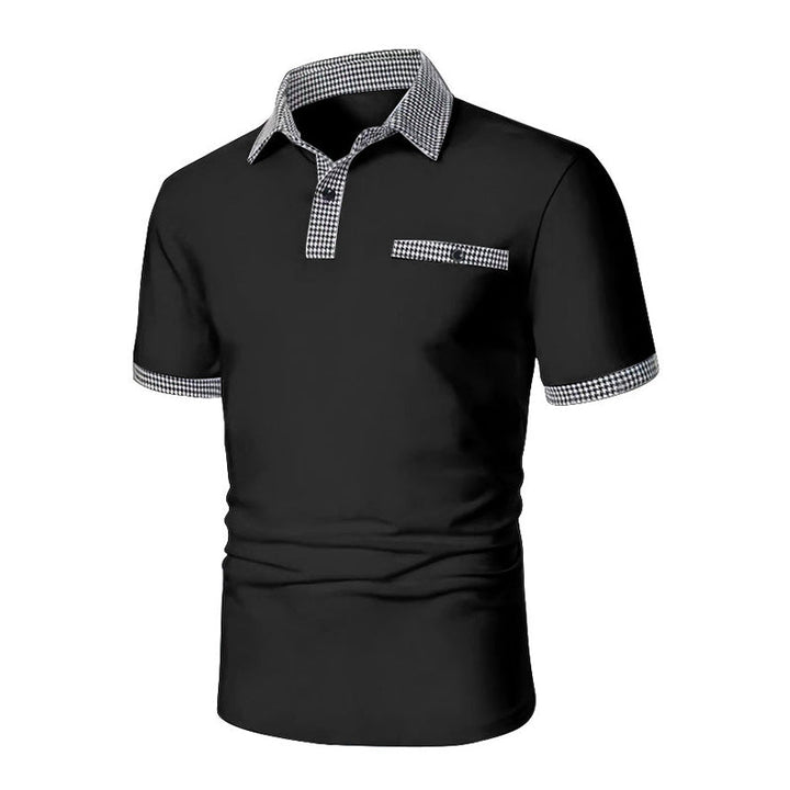 Zomerse heren polo met korte mouwen, uniek pied-de-poule patroon; ideaal voor casual gelegenheden.