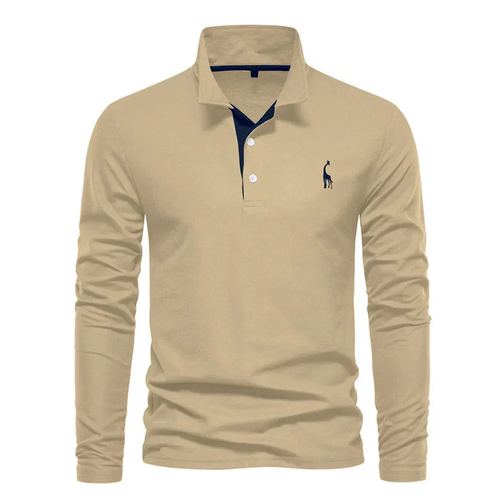 Stijlvolle heren polo met lange mouwen, tijdloos design. Geschikt als comfortabele kleding in de winter.
