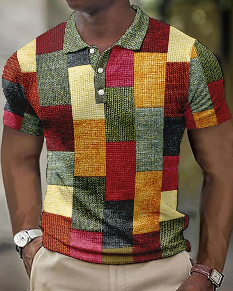 Stijlvolle heren polo met modern rasterdessin, perfecte ademende korte mouw kleding voor de casual man.