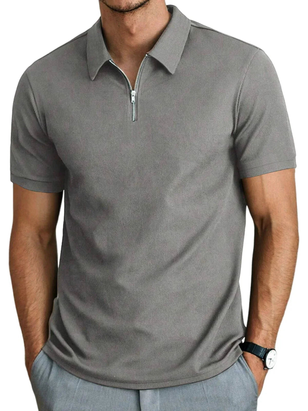 Comfortabel heren poloshirt met korte mouwen in grijs