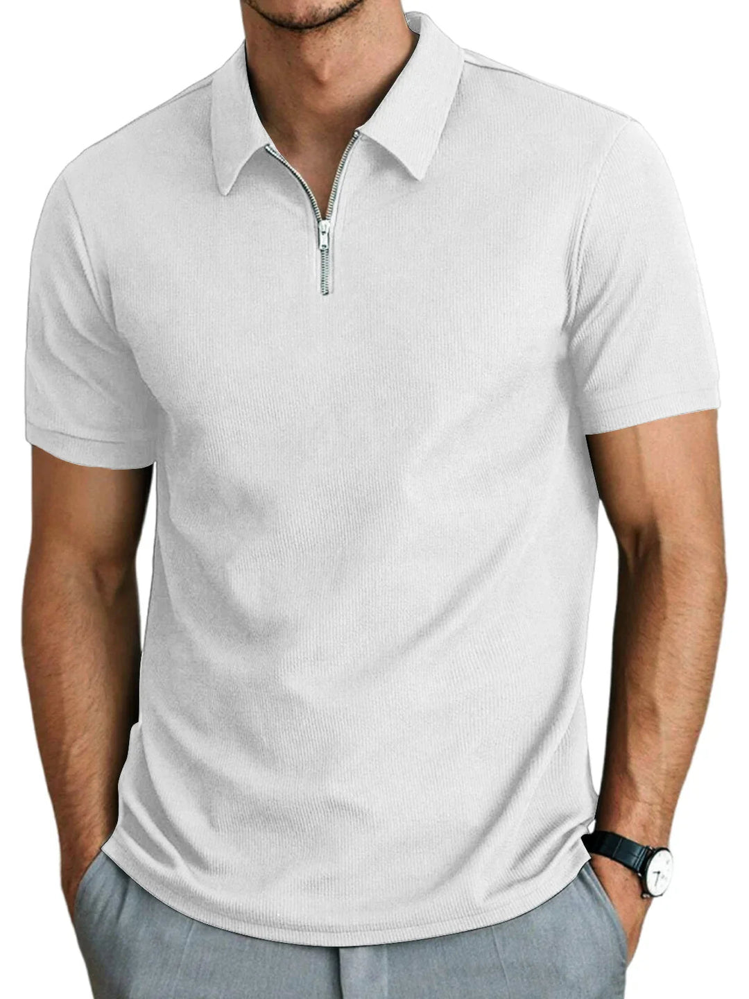 Elegante heren polo met kraag in beige