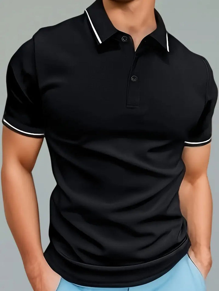 Heren poloshirt met korte mouwen, stijlvolle contrasterende bies, ideaal voor casual zomer mode.