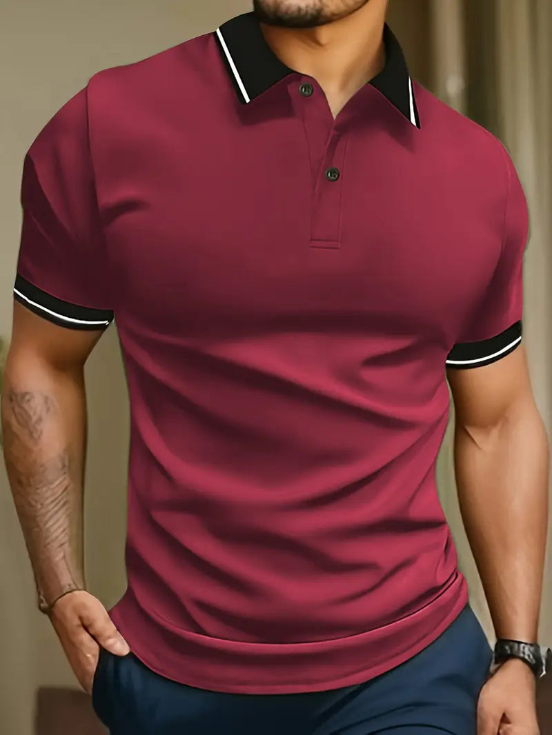 Fris heren poloshirt met korte mouwen, opvallende contrasterende bies, een must-have voor zomerse mode.
