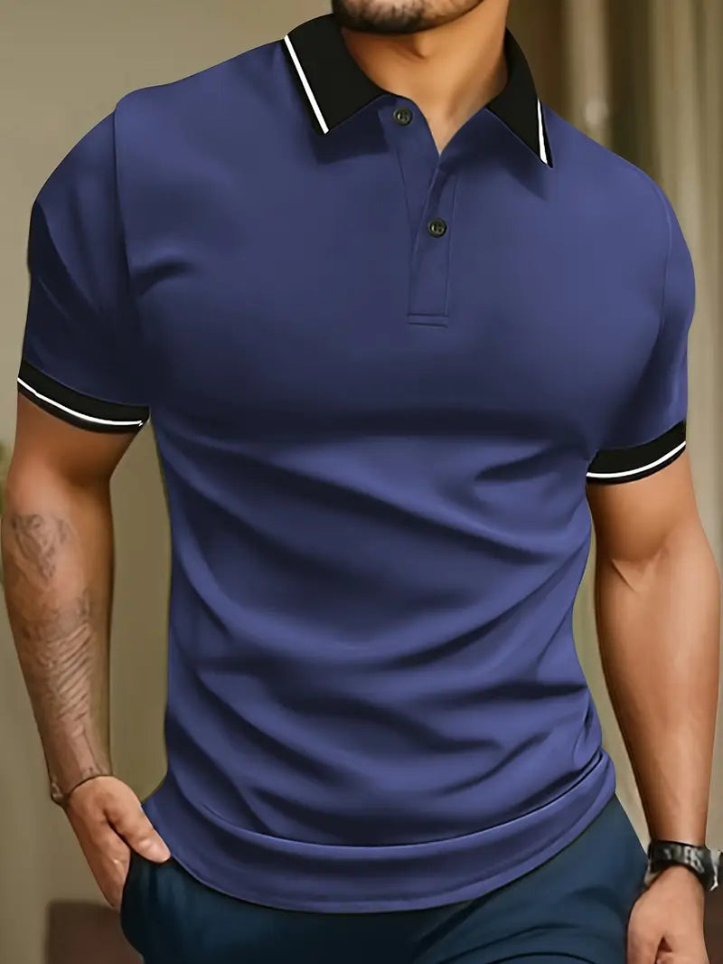 Stijlvol heren poloshirt met contrasterende bies, regular fit, geschikt voor casual zomer outfits.