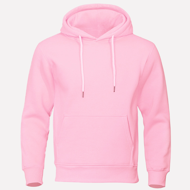 Simpele heren hoodie, pullover model met ruime kangoeroezak en comfortabele capuchon.
