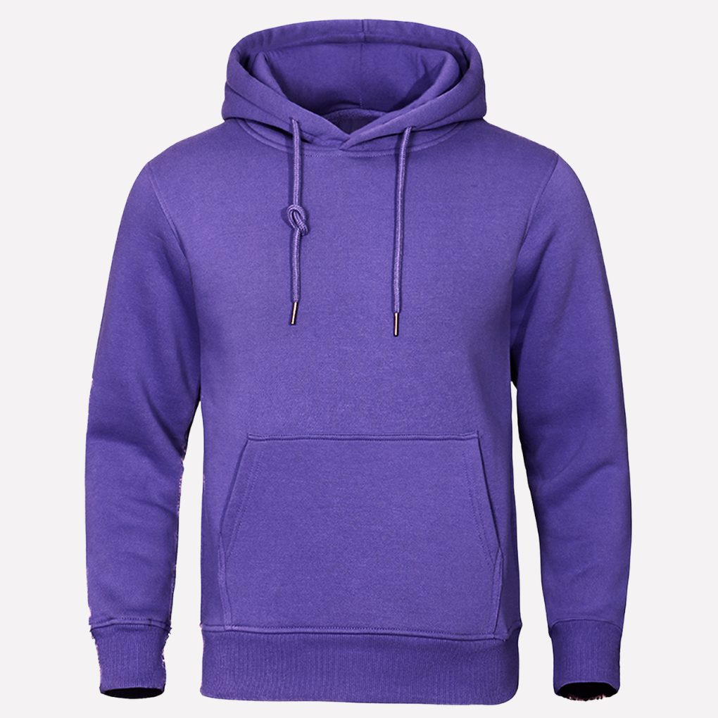 Stijlvolle heren pullover hoodie in effen kleur, met kangoeroezak en comfortabele pasvorm.