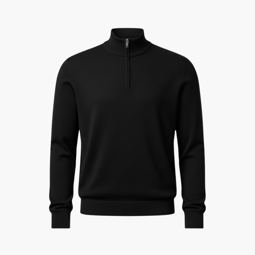 Heren pullover met kwart rits en geribbelde zoom in comfortabele casual stijl. Ideaal voor vrijetijd in de winter.